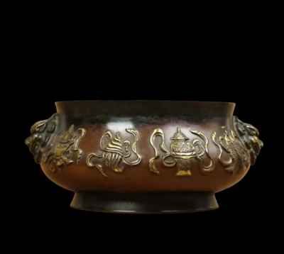 Xuande Signed Old Chinese Red Copper Handmade Incense Burner w/lion N3809