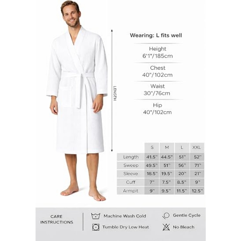 Turkish Linen Men's Waffle Bathrobe Lightweight Kimono Spa Robe