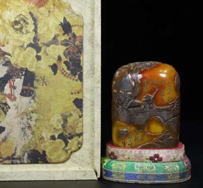 772G Old Chinese Shoushan Stone Seal Stamp Statue w/figure N2255
