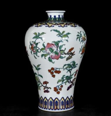 36CM Yongzheng Signed Old Chinese Doucai Vase W/peach N3300
