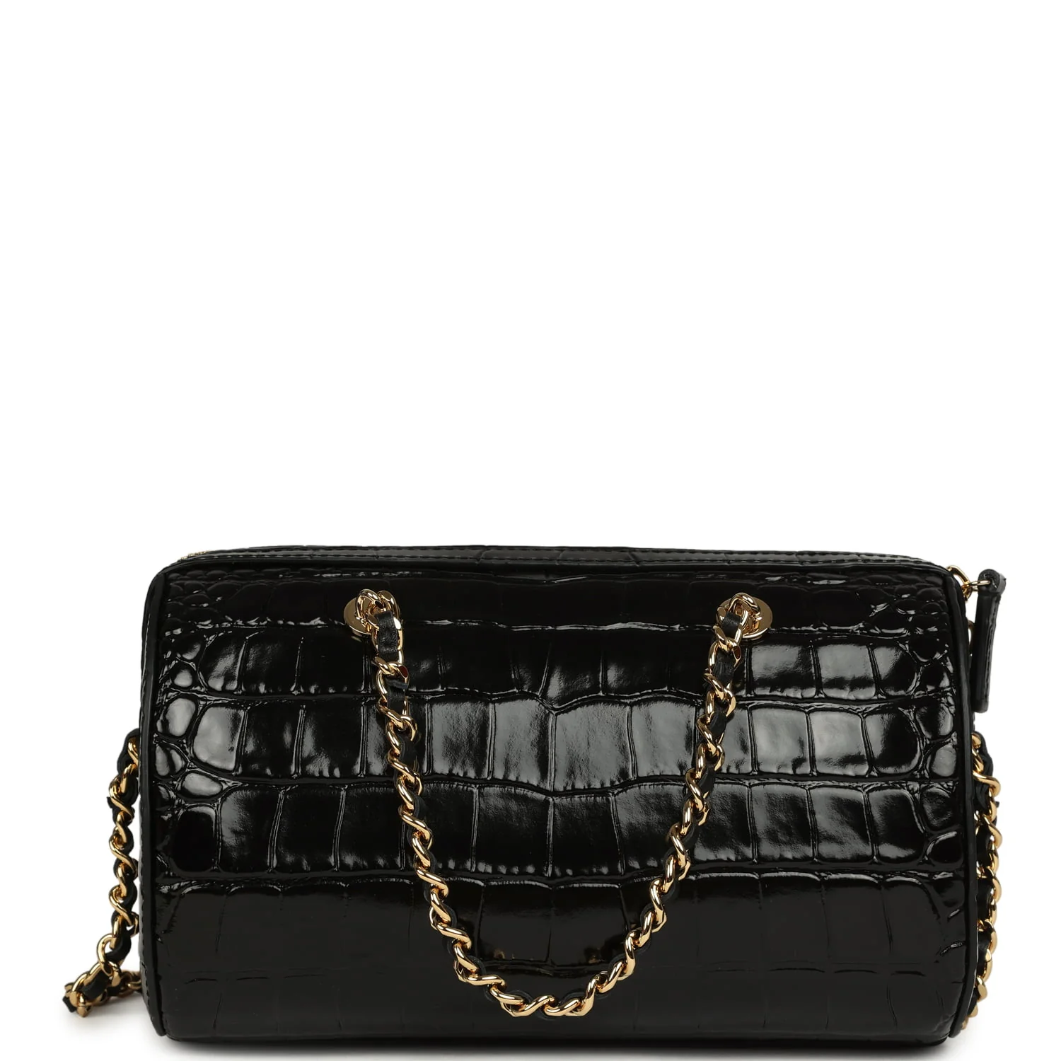 Chanel Mini Timeless Classic Barrel Bag with Chain Black Croc Embossed Calfskin Gold Hardware