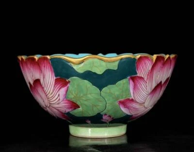 Yongzheng Signed Old Chinese Colour Enamel Bowl W/lotus flower N3550