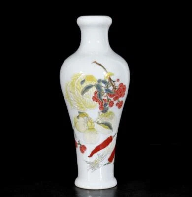 Pair Yongzheng Signed Old Chinese Colour Enamel Vase W/litch N3236