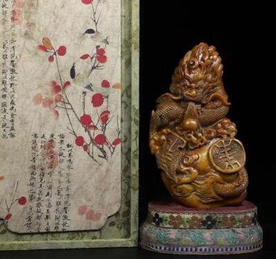 682G Old Chinese Shoushan Stone Seal Stamp Statue w/dragon N2208