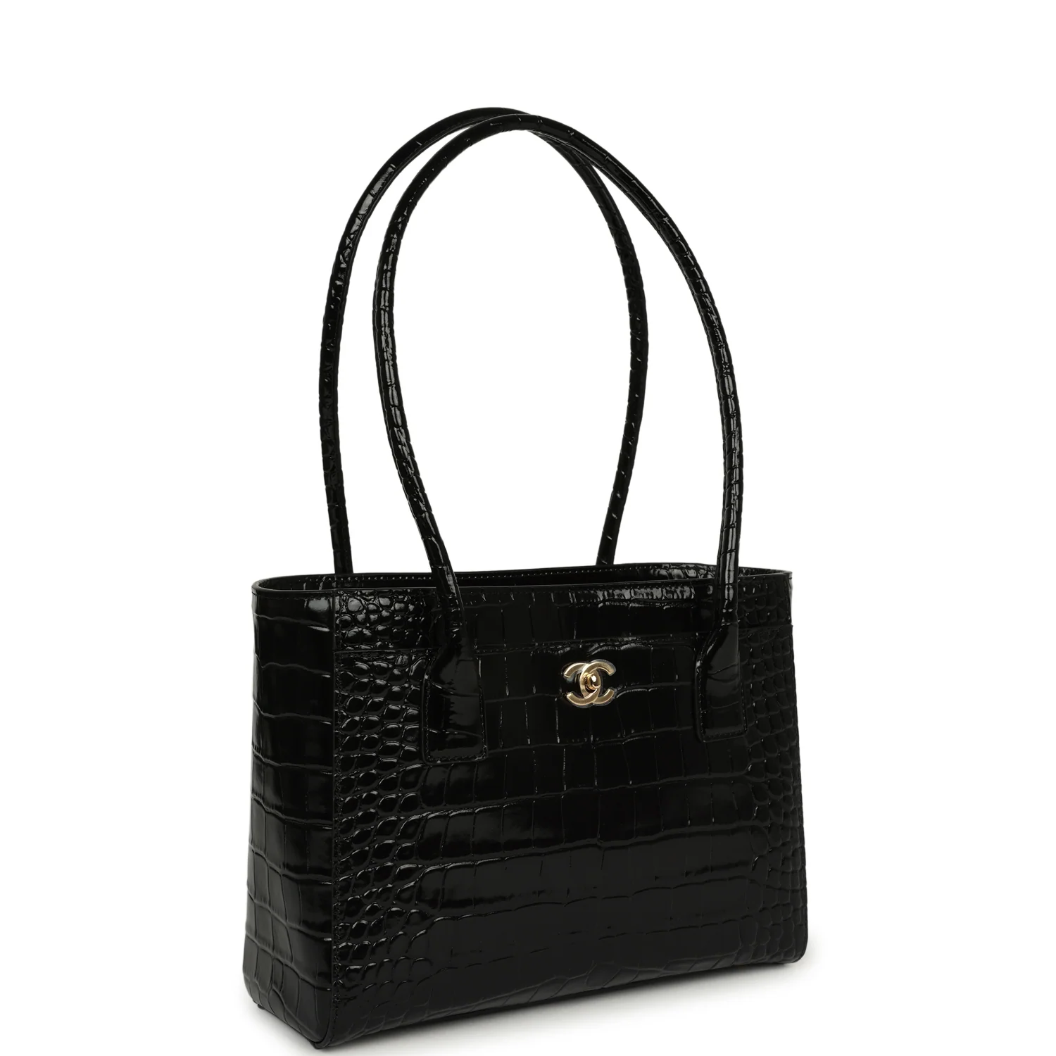 CHANEL Mini Cerf Shopping Bag Black Croc Embossed Calfskin Gold Hardware