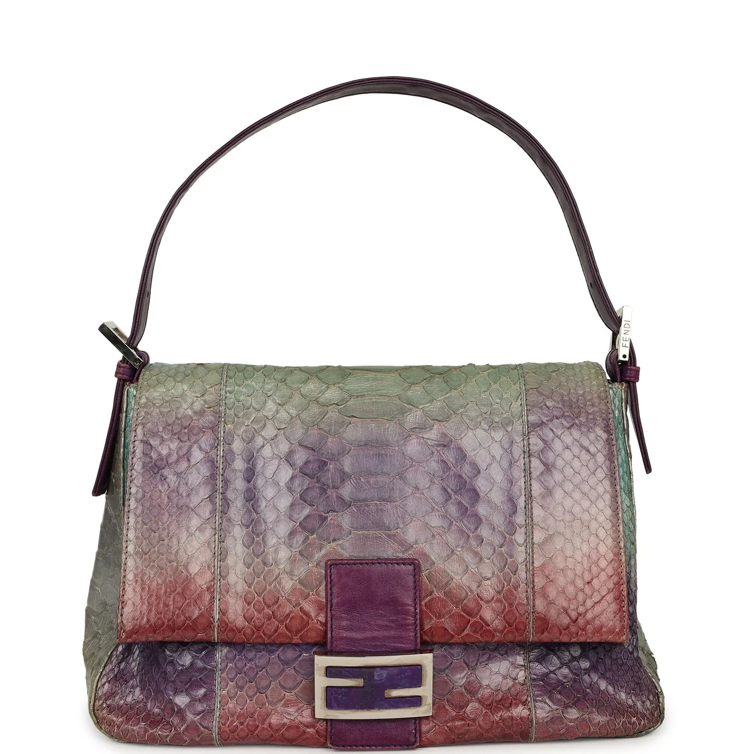 FENDI Mama Baguette Bag Purple, Multicolored Python Silver Hardware