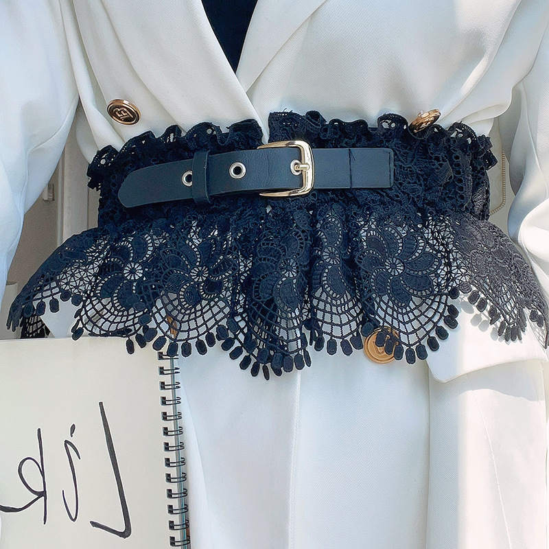 Pinched waist lace shirt wide waist slim dress