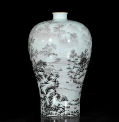 26CM Yongzheng Signed Old Chinese Ink Color Vase W/landscape N3472