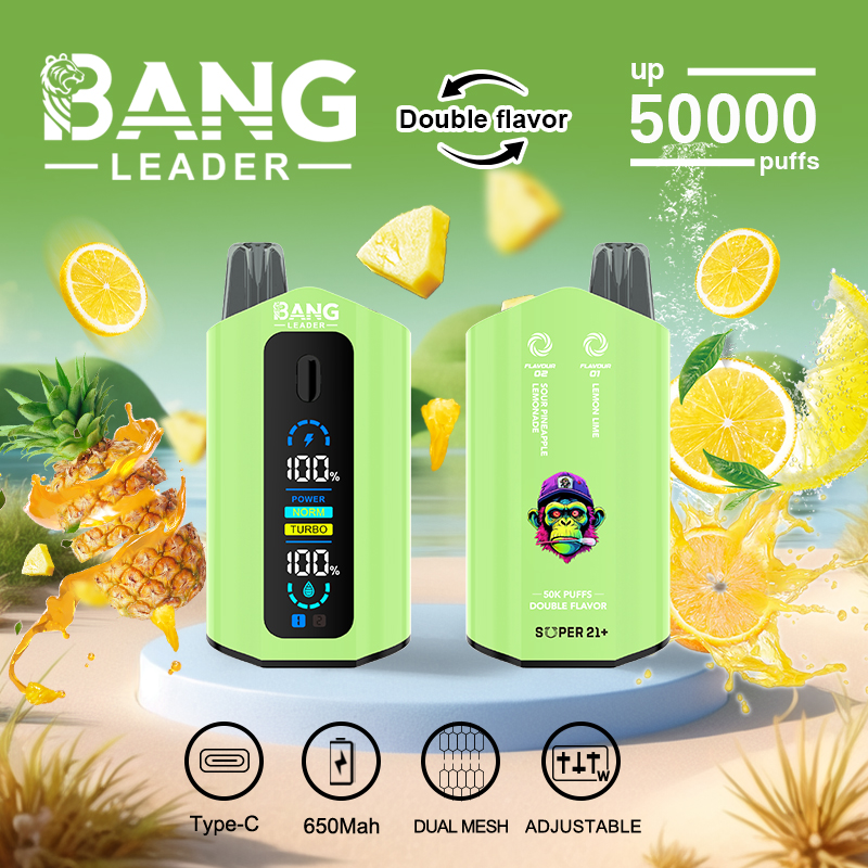 [Minimum order of two]Bang Leader 50K Puffs 2-in-1 Prefilled Vape | Dual Flavor, Adjustable Wattage,  Rechargeable