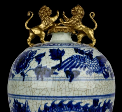 55CM Old Chinese Blue and White Vase w/dragon N4031