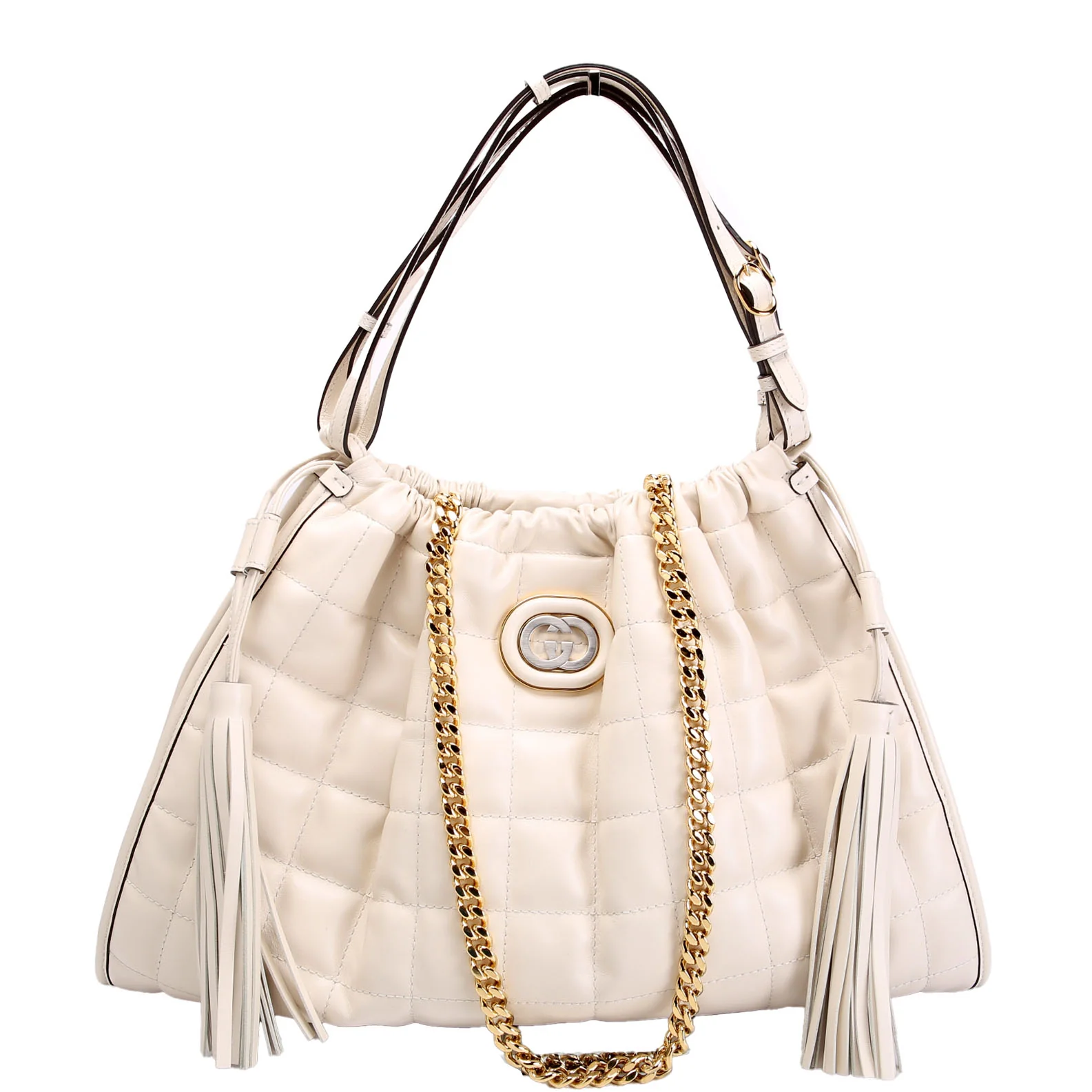 746210 Deco Quilted Leather Shoulder Ivory