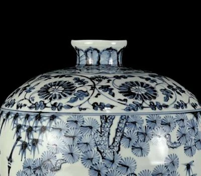 38CM Old Chinese Blue & White Porcelain Vase w/ bamboo Q166