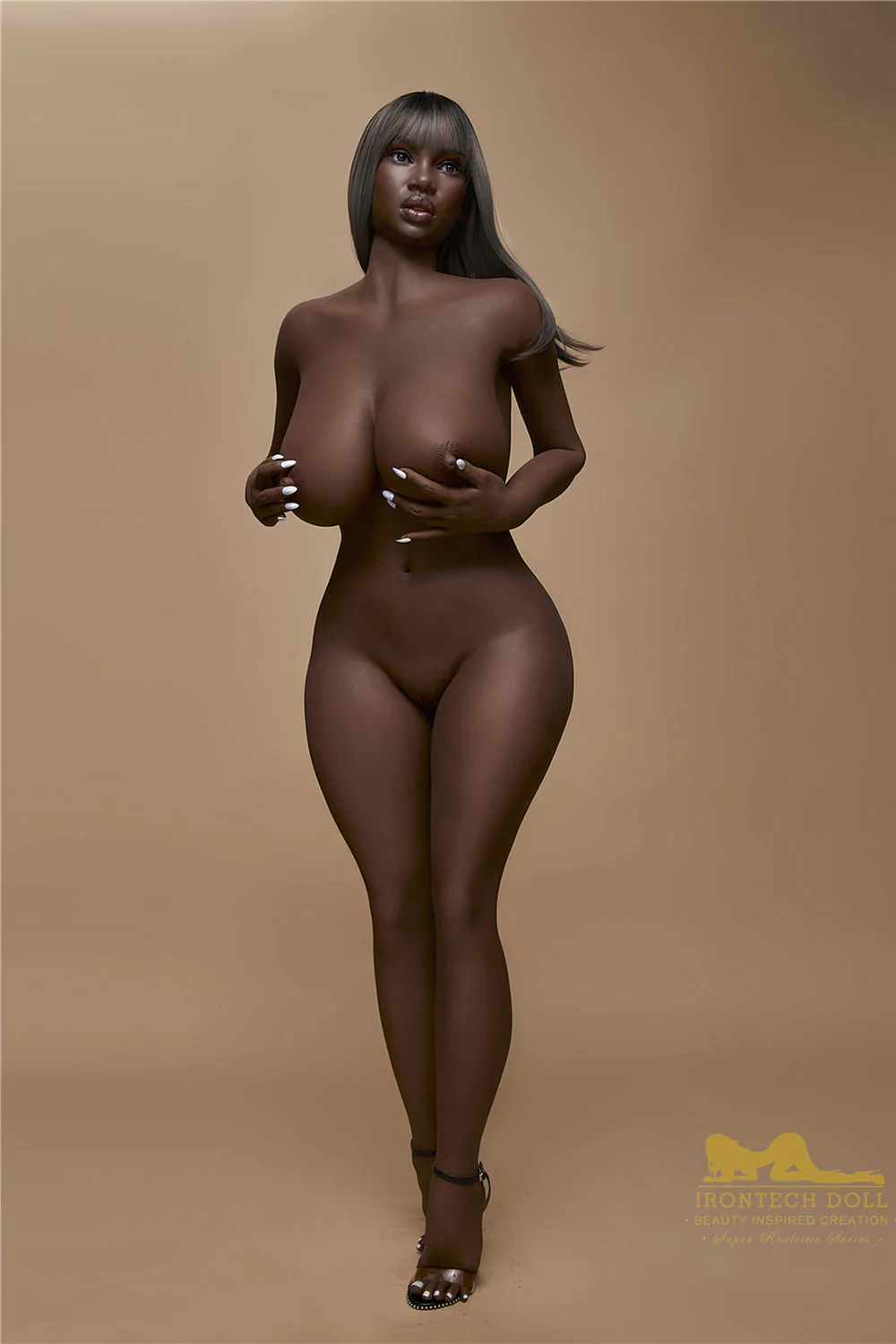 Irontechdoll 5ft25 / 160cm S33 Seeney Full Silicone Black Big Boob Fat Adult Love Sex Doll With Thick Thigh