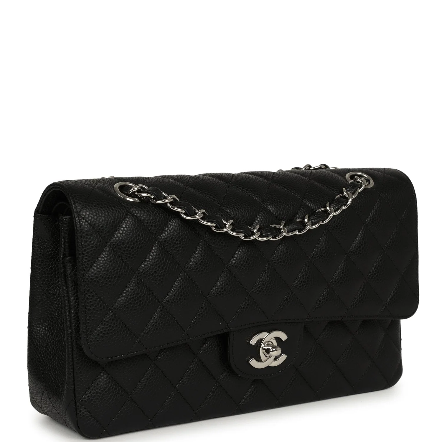 CHANEL Medium Classic Double Flap Black Caviar Silver Hardware