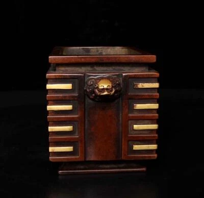 Ming Xuande Signed Old Chinese Red Copper Gilding Incense Burner w/lion N272