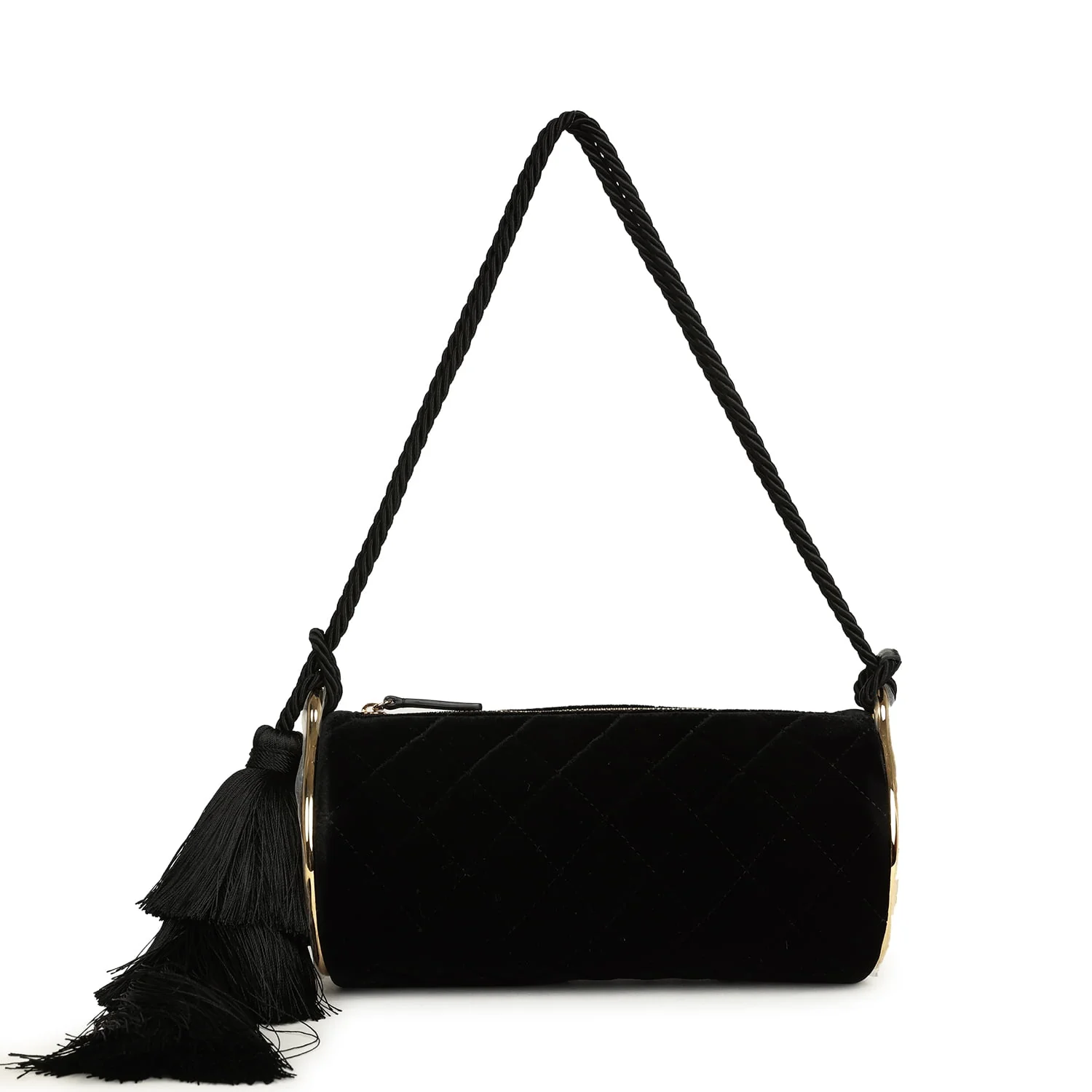 Chanel Tassel Barrel Bag Black Velvet Gold Hardware
