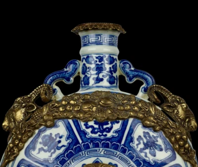 39CM Qianlong Signed Old Chinese Blue and White Vase w/flower N3956