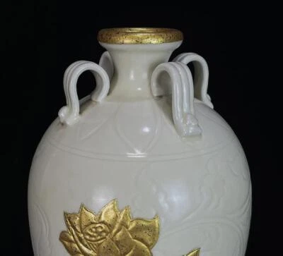 31CM Old Chinese Ding Yao Ding Kiln Vase w/louts flower N712