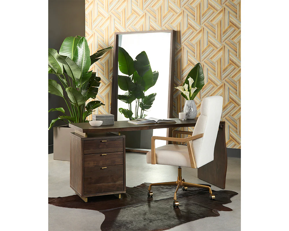 Collin Ergonomic Office Chair in Natural Wood Finish – Adjustable Swivel Task Chair with Cushioned Seat
