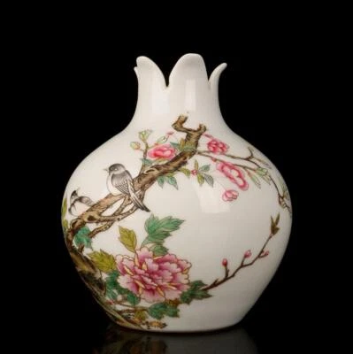 Yongzheng Signed Old Chinese Colour Enamel Zun Vase W/bird N1397