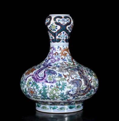 27CM Yongzheng Signed Old Chinese Doucai Vase W/dragon N3762