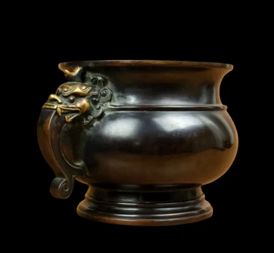 Xuande Signed Old Chinese Red Copper Handmade Incense Burner w/dragon N3834