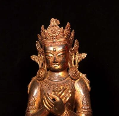 32CM Old Chinese Copper Gilding Statue Buddha N177