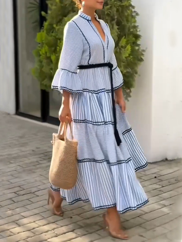 🌲🔥 Striped Flared Sleeve Dress