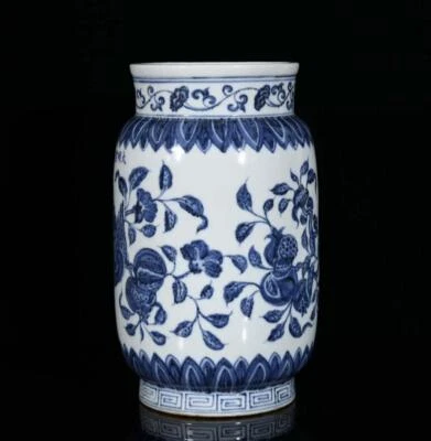 34CM Xuande Signed Old Chinese Blue and White Lid Pot W/bird N3200