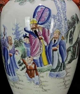 41CM Xianfeng Old Chinese Famille Rose Vase W/figure N934