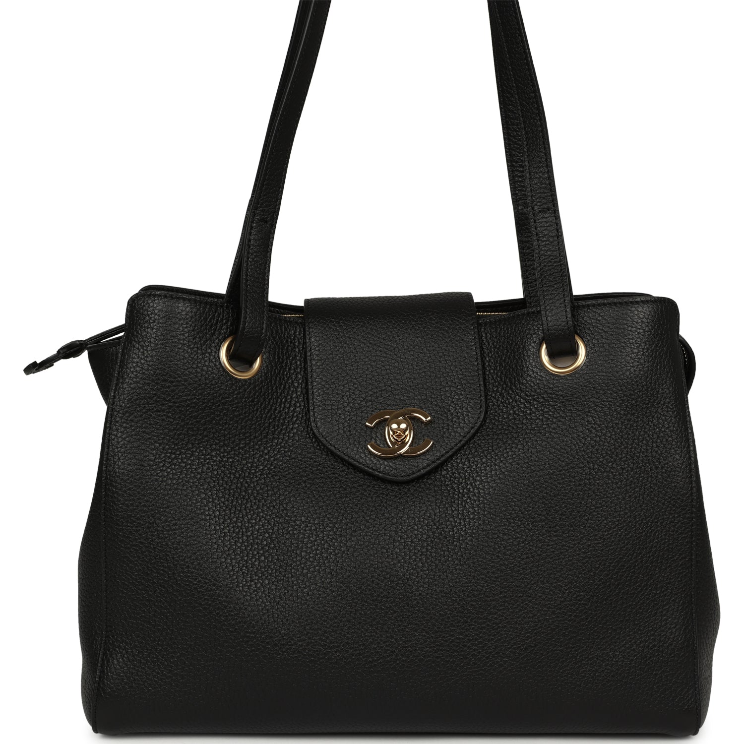 CHANEL Small Shopping Tote Black Grained Calfskin Gold Hardware