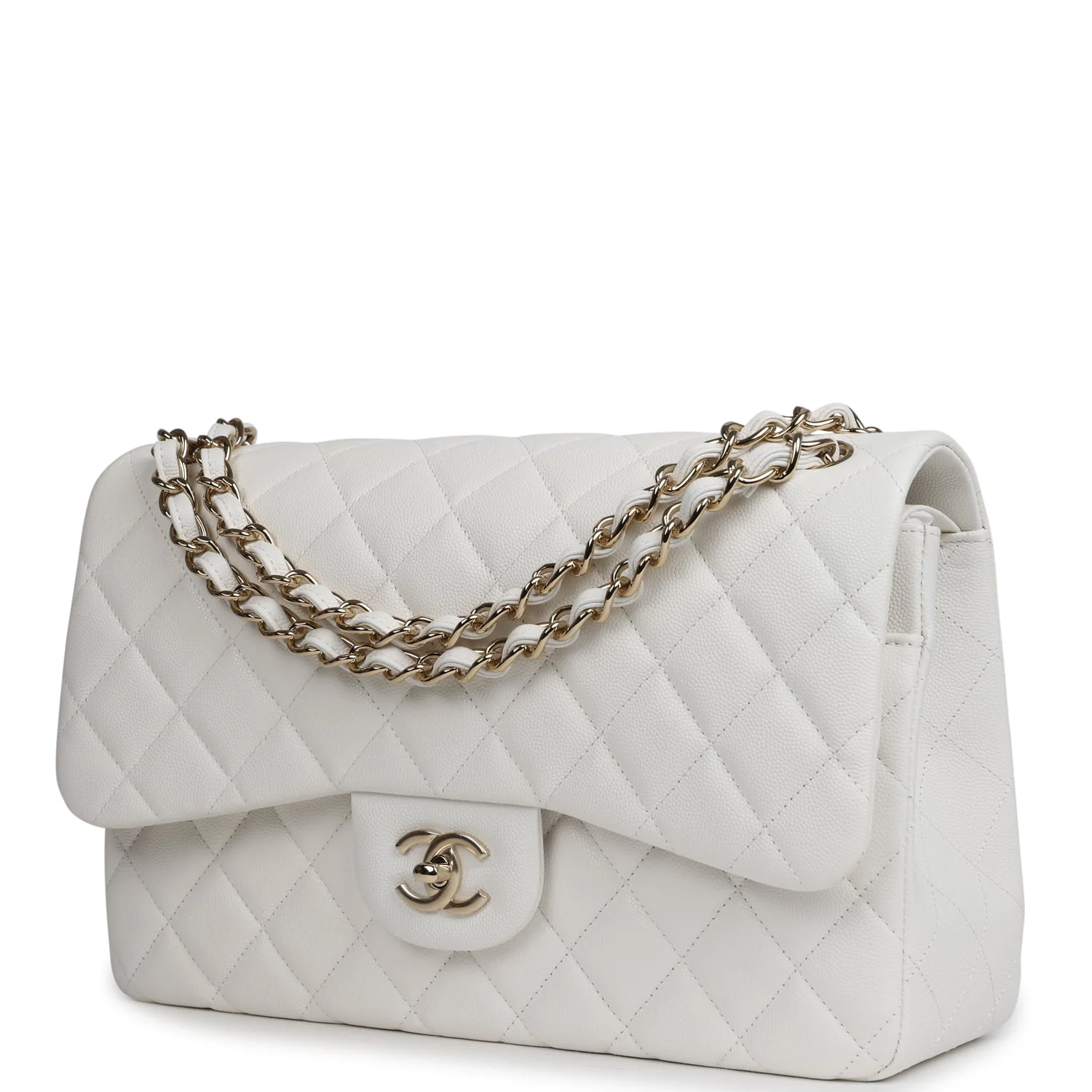 Chanel Jumbo Classic Double Flap White Caviar Light Gold Hardware