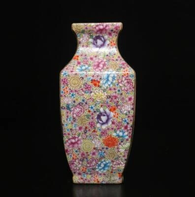 25CM Qianlong Signed Antique Chinese Famille Rose Vase W/flower