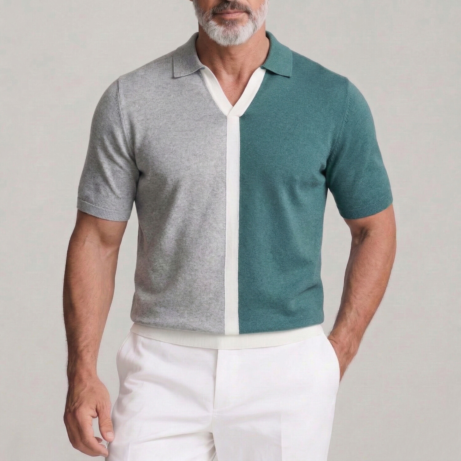 Men's Casual Two Tone Short Sleeve Knit Polo Shirt