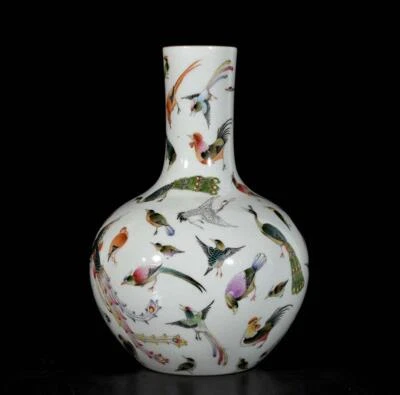 33CM Yongzheng Signed Old Chinese Colour Enamel Vase W/phoenix N3377