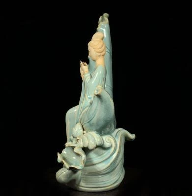39CM Old Chinese Song Ru Yao Ru Kiln Statue w/lady CK736