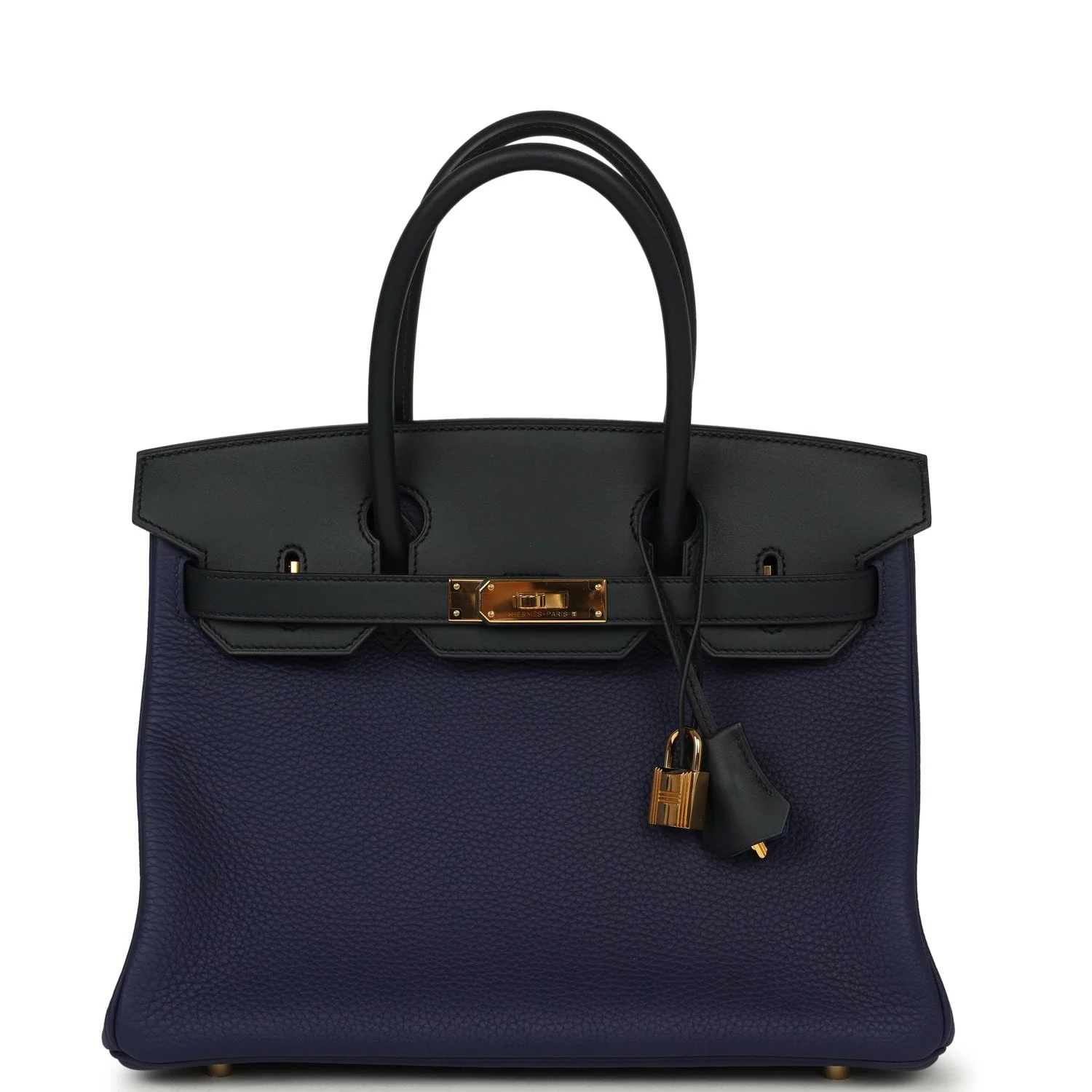 HERMÈS Birkin 30 Bleu Obscur Sombrero, Bleu Encre Clemence Gold Hardware