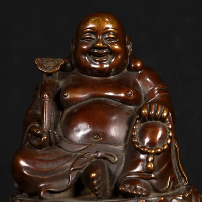 22CM Qianlong Signed Old Chinese Copper Statue w/Buddha N4215