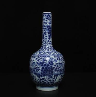 28.5CM Old Antique Chinese Blue & White Porcelain Vase w/ phoenix