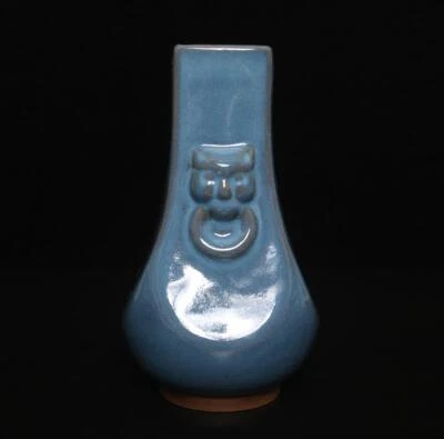 23CM Zhenghe Signed Old Chinese Jun Yao Jun Kiln Vase w/lion