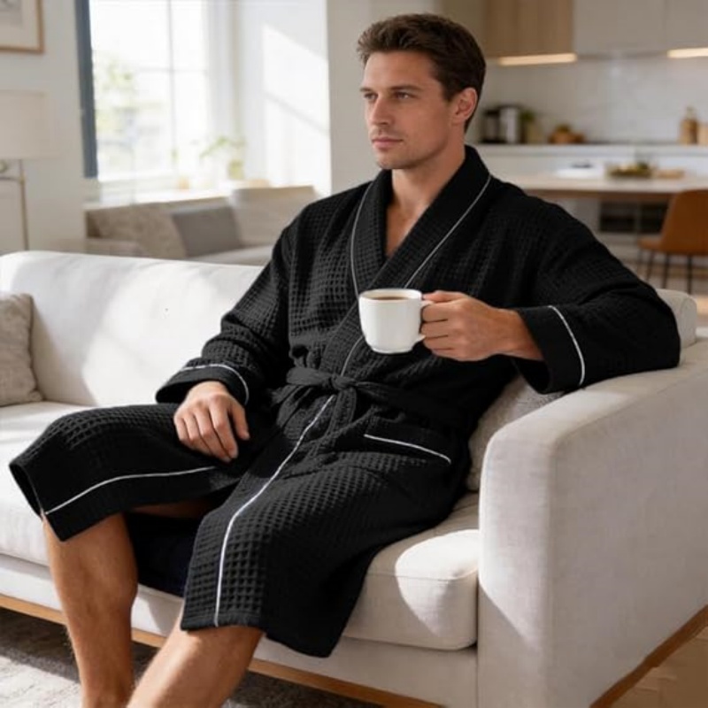 Men's Cotton Waffle Kimono Robe