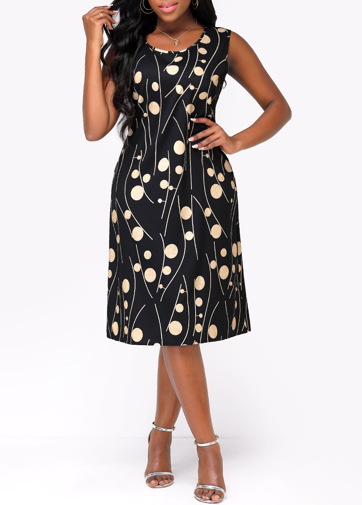 Open Front Black Shawl and Round Neck Dress