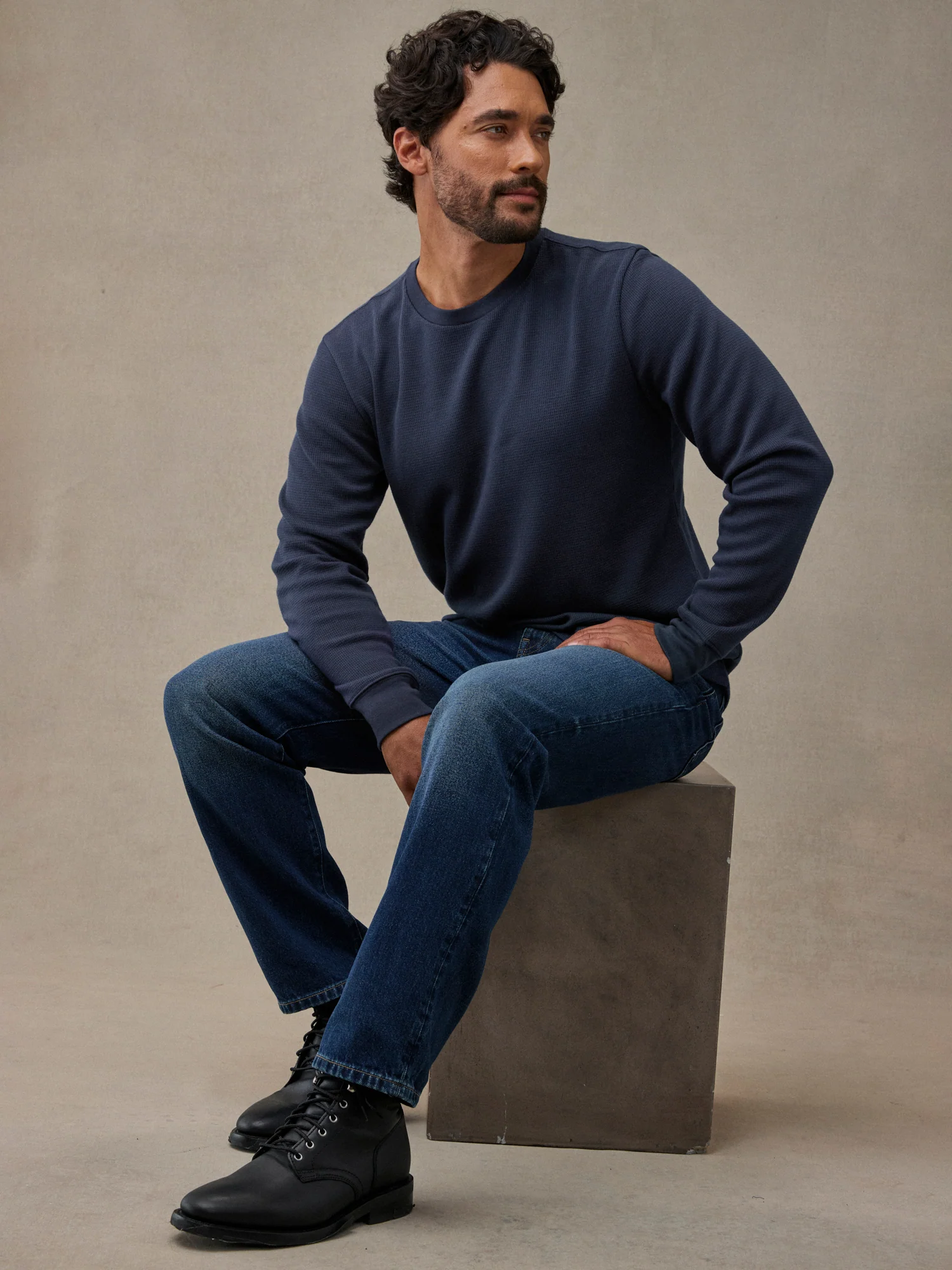 Dark Navy Waffle Thermal