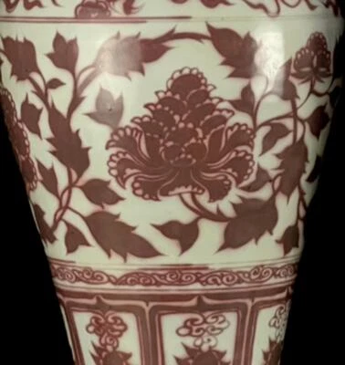 43CM Old Chinese Underglaze Red Vase W/dragon N1083