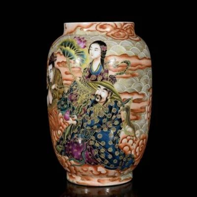 43CM Qianlong Signed Old Chinese Colour Enamel Gilding Lid Pot W/figure N3509