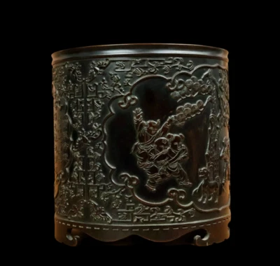 Xuande Signed Old Chinese Red Copper Handmade Brush Pot w/poem N3782