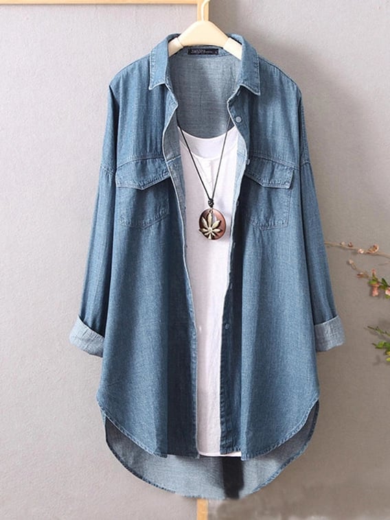 Blue Denim cotton and linen shirt loose shirt top