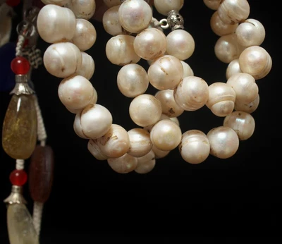 400G Fine Chinese Nephrite Pearl Necklace Court Beats