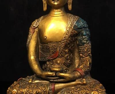 23CM  Old Chinese Bronze Gilding Statue Buddha Q114