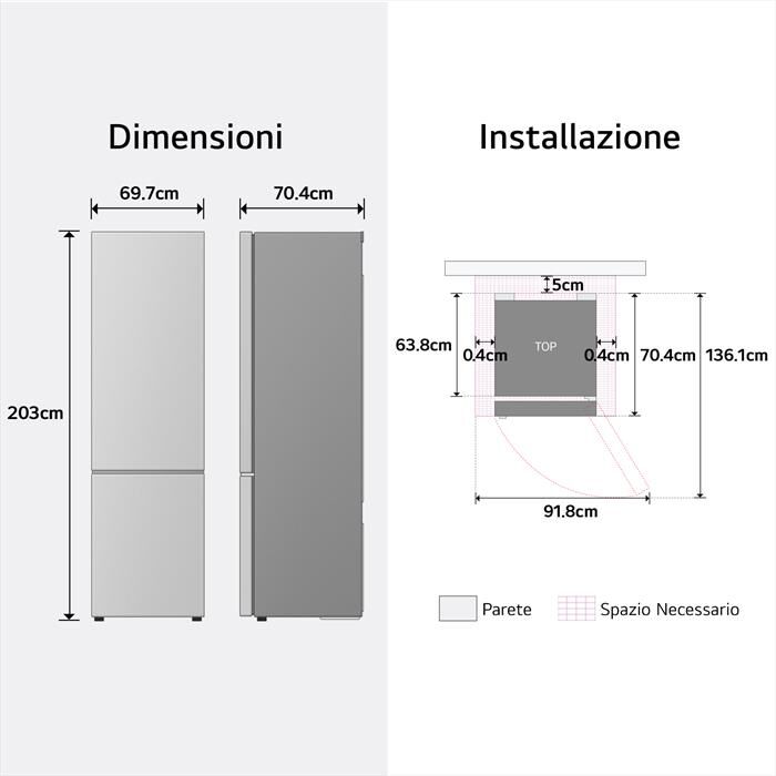 LG - Frigorifero combinato GBBW726CEV Classe C 465lt-Nero